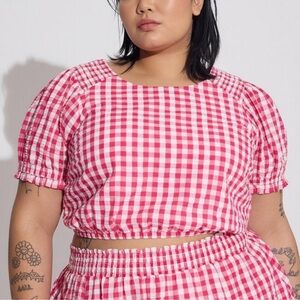 Torrid Plaid Pink Crop Top Size 3X